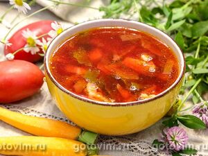 Борщ с мясом и свекольной ботвой
