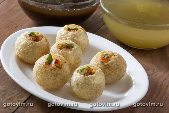 ���� ���� (�������) � �������� �� ��������� � ����� (Pani puri Golgape)
