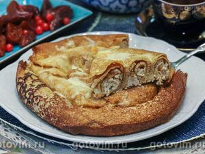 Блинный пирог с начинкой из мяса и сыра простой рецепт с фото пошагово