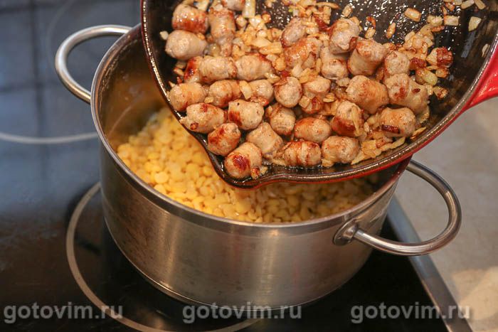 Рецепт: Гороховая каша - с овощами и копченой колбасой