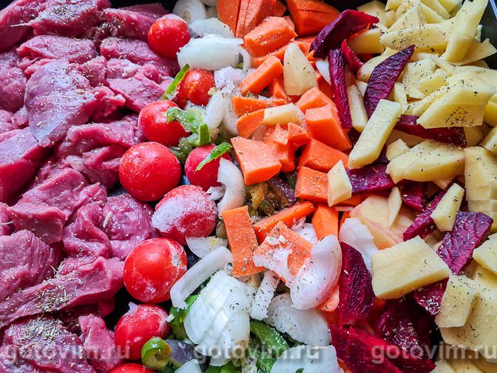 Мясо с овощами в сметане (в духовке). Рецепт с фото